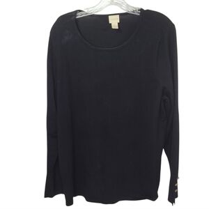 CHICO'S Long Sleeve Scoop Neck Black Tee Embellished Cuffs Sz XL  3